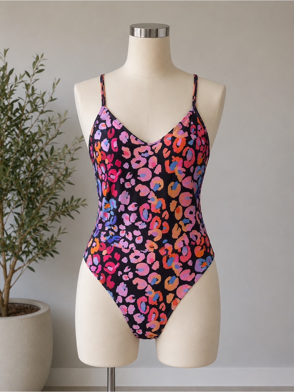 Women Multicolor Leopard Print One-Piece Swimsuit size L